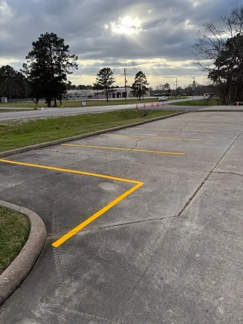 Crisp stall lines at dusk